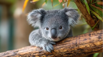 Obraz premium Cute koala holding onto a tree branch