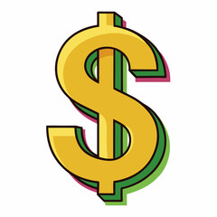 Stylized Dollar Sign With 3D Effect In Yellow Green And Pink