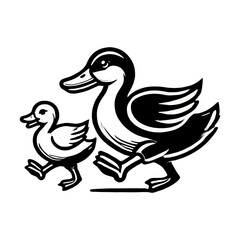Duck and Duckling Waddling Together