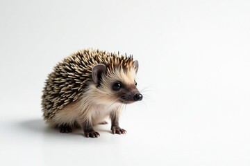 Obraz premium A solitary hedgehog against a stark white backdrop, dark, photography