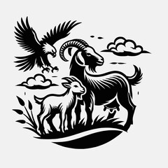 Goat and Kid with an Eagle in the Sky