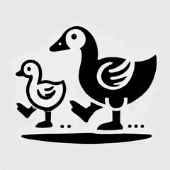 Goose and Gosling Walking Together