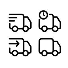 Fast moving shipping delivery truck line art vector icon for transportation apps and websites icon set