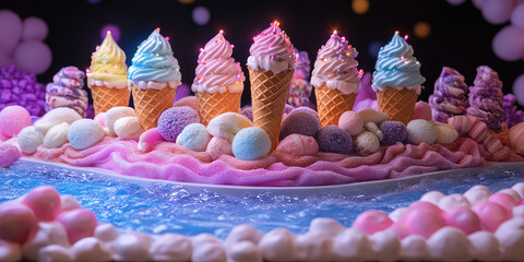 Whimsical Candyland Ice Cream Cones Magical Sweet Treats for Festive Designs