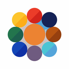 Abstract Colorful Circles Arranged Around Central Shape On White Background