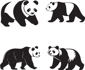 Panda Walking flat black vector silhouette
