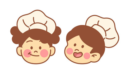 Vector illustration of a boy and a girl, wearing chef hat. Children cook vector flat design