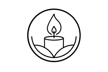 Burning flame of a white wax candle in a glass cup offers a warm light for decoration