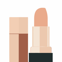 Flat illustration of a nude lipstick with packaging, shown in clean, modern style. Perfect visual for cosmetic packaging, product display, or beauty-themed media.