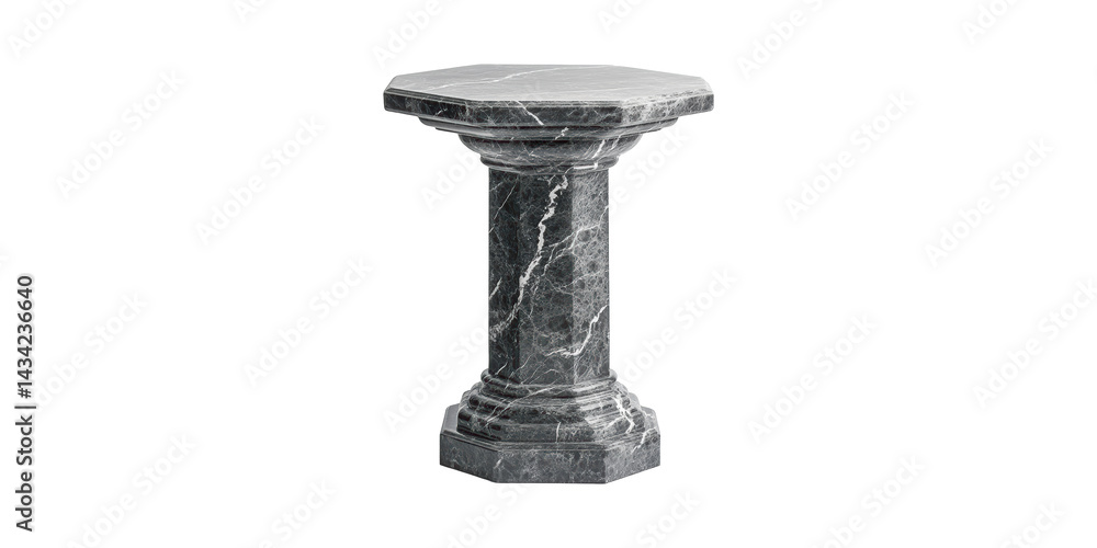 Poster marble pedestal column with octagonal top. elegant display stand for art and decor isolated on trans