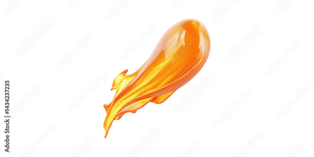 Poster abstract orange liquid splash. dynamic fluid motion and energy concept isolated on transparent backg