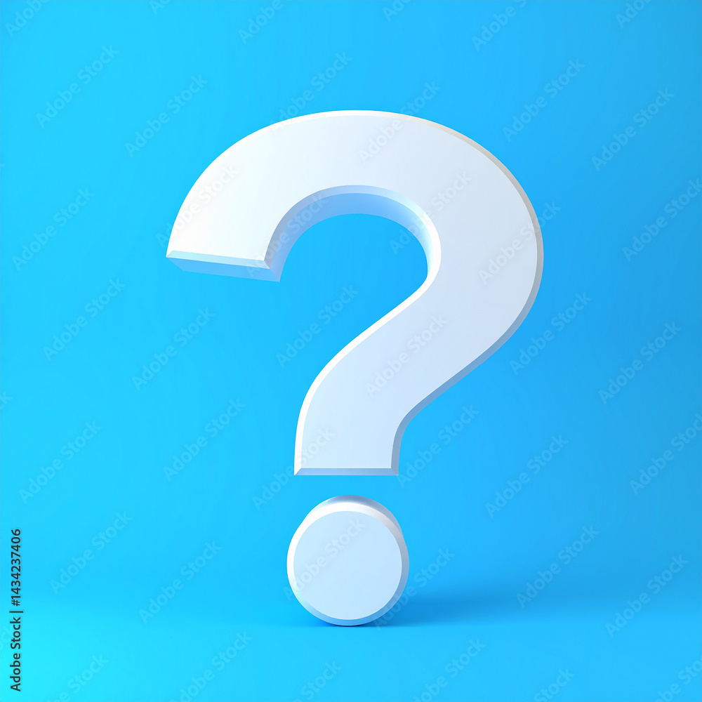 Aufkleber Question mark on blue background. 3D rendering. FAQ and QA. Problem solution.