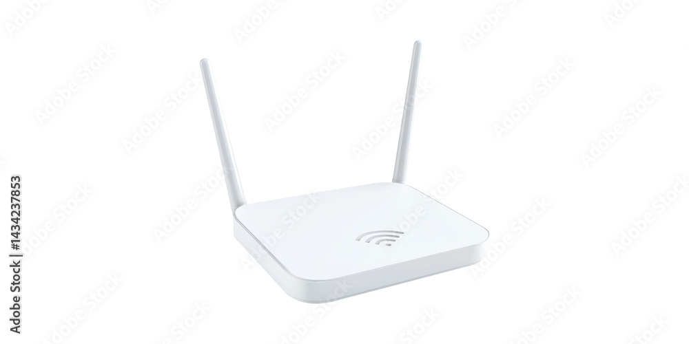 Poster wireless router with antennas. high-speed internet connectivity and network solutions isolated on tr