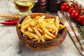 Raw dry Italian pasta - casarecce
