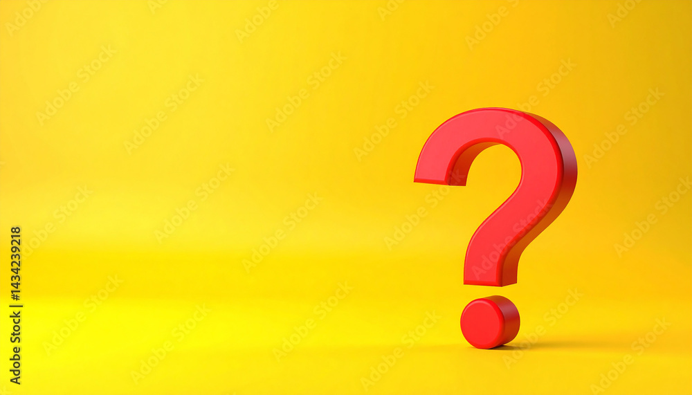 Aufkleber Question mark on yellow background. 3D rendering. FAQ and QA. Problem solution.