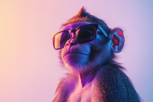 mischievous monkey donning sunglasses, creating a surreal composition.blank templated