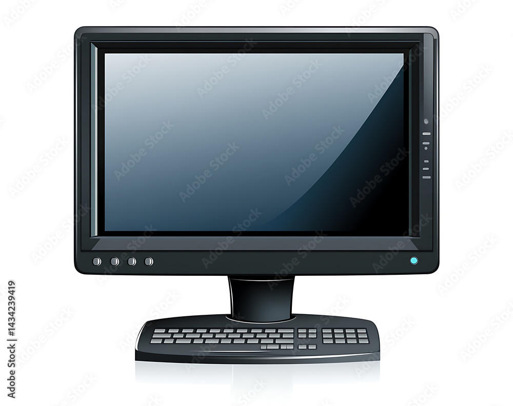 Poster front view vector illustration of a blank computer monitor screen, on a white background