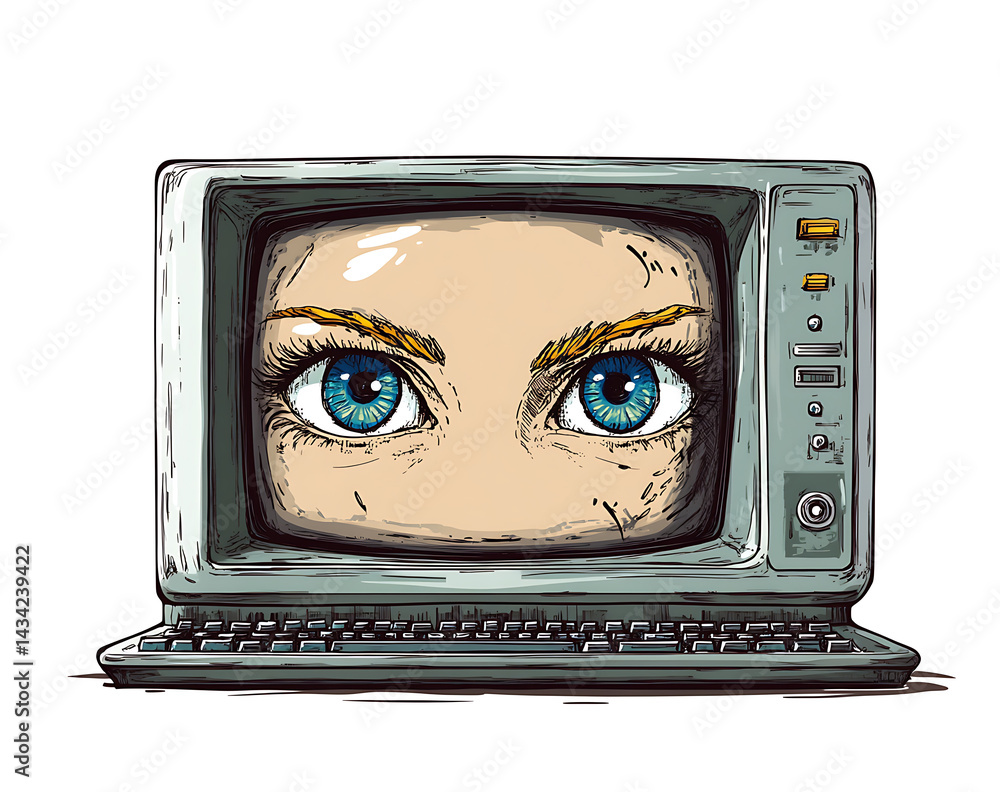 Poster front view vector illustration of a blank computer monitor screen, on a white background