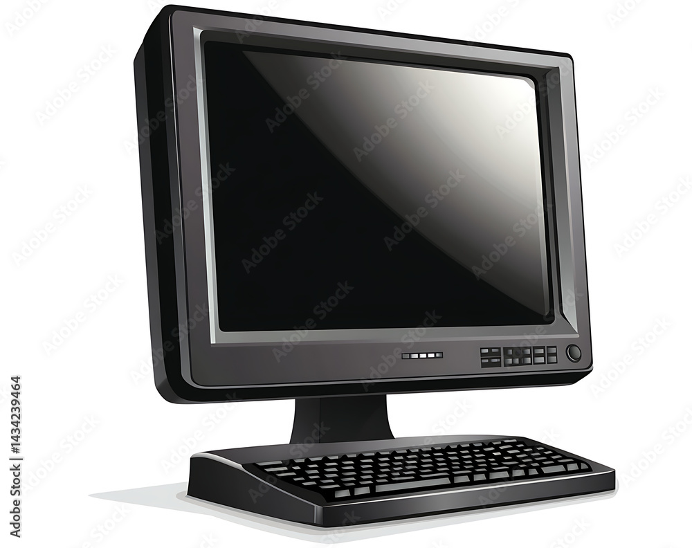 Poster front view vector illustration of a blank computer monitor on a white background.