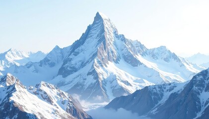 Obraz premium Snow-covered mountain peak, pristine white sky, icy, alpine