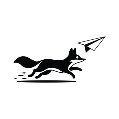 Playful Fox Chasing a Paper Airplane, Fun Fox Mascot with Paper Plane Graphic
