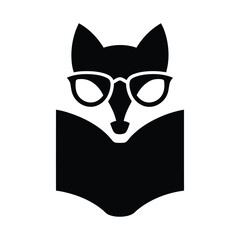 Fox with Glasses Reading a Book, Fox Reader Logo for Learning Materials