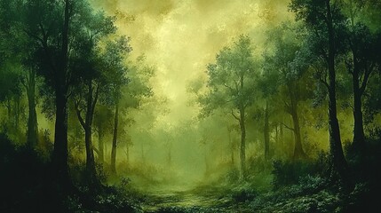 Obraz premium Ethereal Forest Path: A Dreamy Landscape with Soft Light and Ver