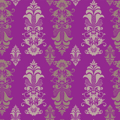 Vector illustration of Abstract Seamless pattern, classic flowers and leaves