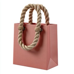 A stylish, coral-colored handbag featuring a unique rope handle, combining modern design with a touch of elegance.