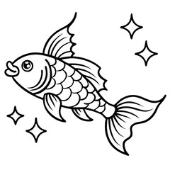 Black And White Illustration of a Fish with Sparkles
