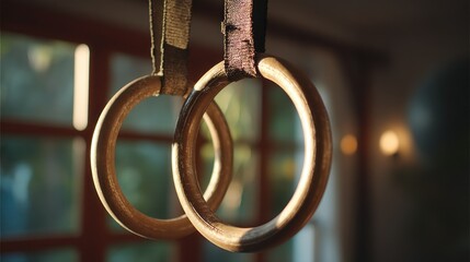 Gym rings hanging, ready for exercise routine