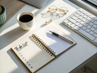 Morning todo list planning session at home office digital organizer productive environment focused perspective for enhanced efficiency
