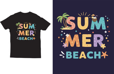 Summer beach typography t-shirt design vector