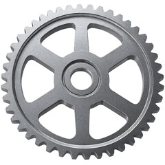 Silbernes Zahnrad mit klassischem Design auf transparentem Hintergrund – technisches Symbol für Mechanik, Präzision und industrielle Prozesse