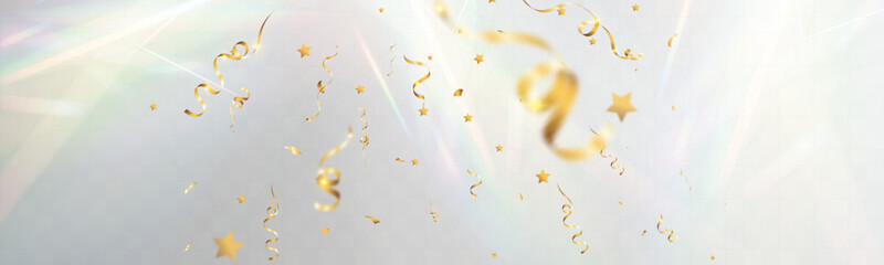Gold confetti celebration background, festive shiny ribbons and stars, soft light pastel glow.	

