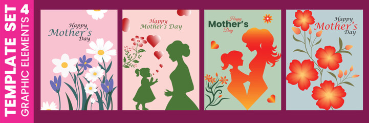 Happy Mother Day event greeting cards holiday flower stalk template, cover, poster, decoration set
