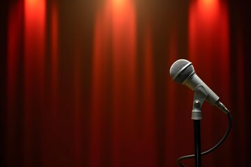 Obraz premium Vintage Microphone With Bokeh Lights on Comedy Stage