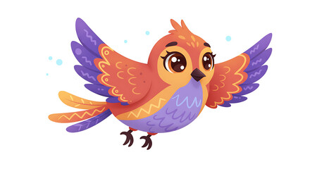2D Cartoon Colorful Bird Character with White Background