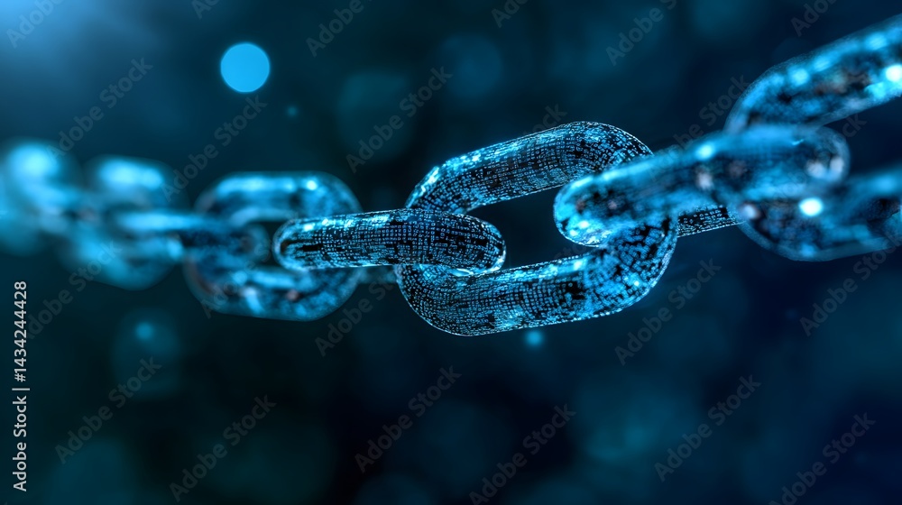 Poster digital chain: a close-up view of a digital chain links, symbolizing the interconnectedness and secu