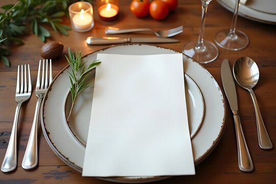 Luxurious Flat Lay of Dining Setup with Empty Menu Sheet