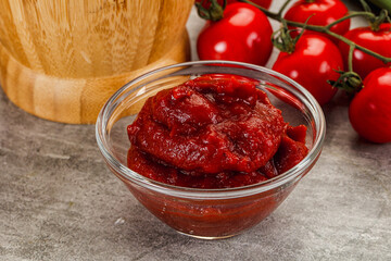 Red tomato paste in the bowl