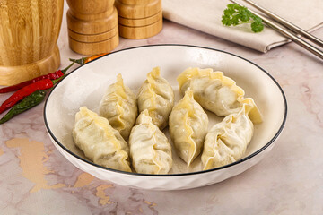 Japanese steamed Gyoza stuffed dumplings