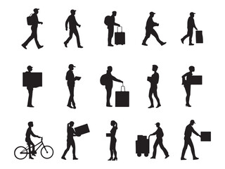Diverse Silhouette Illustrations of People Carrying Packages and Objects