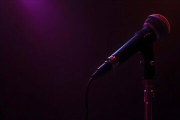 Obraz premium Isolated Microphone on a Stand with Dark Club Ambiance