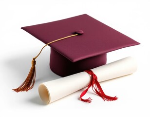 Graduation cap and diploma maroon