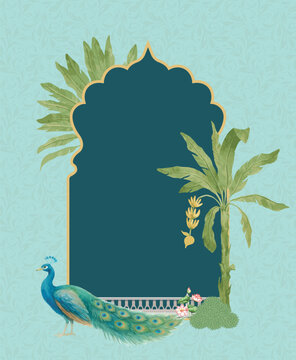 Pichhwai theme Wedding Monogram. Traditional Mughal Wedding Monogram Design