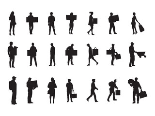 Diverse People Working in Logistics and Delivery - Silhouette Collection