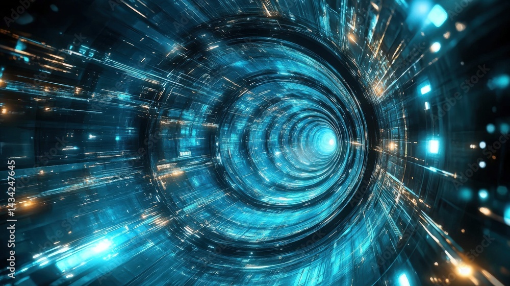 Poster Futuristic Digital Tunnel Visualizing Data Flow