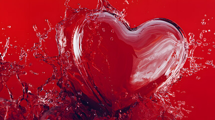 Love's Embrace: A heart of water pulses with life and passion, cradled by a vibrant crimson backdrop, inviting the viewer to experience the beauty of romance.