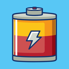 Illustration of a modern battery displaying a lightning bolt against a blue background